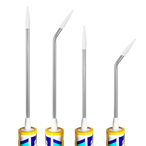 Handmade Stainless Steel Caulk Nozzle Extender 290-375mm, 4 Pcs Straight & Curved Glass Glue Nozzle Extension for Silicone Sealant