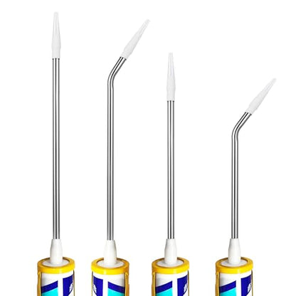 Handmade Stainless Steel Caulk Nozzle Extender 290-375mm, 4 Pcs Straight & Curved Glass Glue Nozzle Extension for Silicone Sealant
