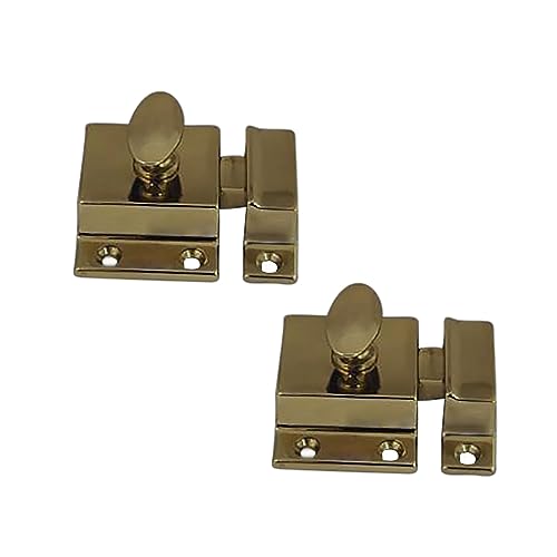 QCAA Traditional Large Oval Turn Cabinet Latch, Solid Brass, 2", for Cupboard & Other Furniture, Polished Brass, 2 Pack, Made in Taiwan - color: Polished Brass, size: 2 Pack