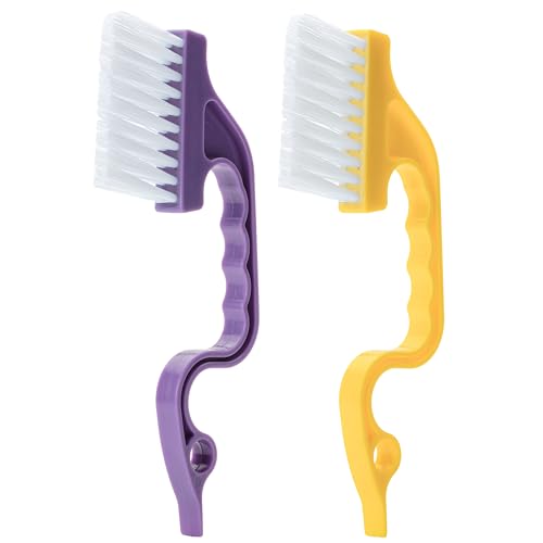 Slick- Window Track Cleaning Brush, 2 Pack, Yellow/Purple Ergonomic Handle, Built-in Scraper, Multipurpose, Window Track Cleaning Tools - color: Yellow/Purple, size: 2 Pack