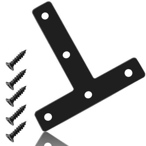 12 Pcs 3.15" x 3.15" T-Shape Flat Corner Brace Brackets, Mending Repair Plates Corner Brackets with Screws, Black - size: 3.15", style: T-Shape