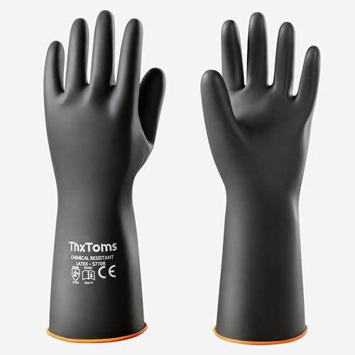 ThxToms Heavy Duty Latex Rubber Gloves, 14" Chemical Resistant Waterproof Gloves for Industrial Cleaning, Gardening, Oil, Acid & Alkali Resistance, 1 Pair - color: 14"