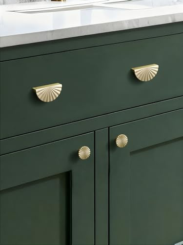 5 Pack Brushed Gold Cabinet Pulls 2.5" Hole Center Cup Flat Brass Drawer Pulls Kitchen Cupboard Bathroom Dresser Cabinet Hardware Handles Zinc Alloy - color: Brushed Gold, size: 2.5"(64mm) Hole Center