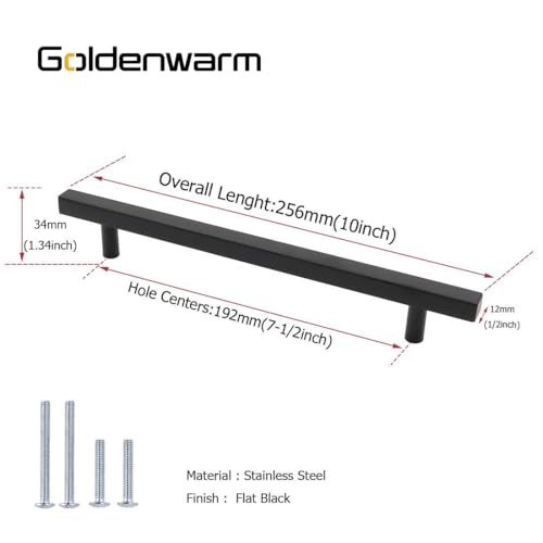 Goldenwarm 25 Pack Black Cabinet Handles 7-1/2"(192mm) Matte Black Cabinet Pulls T Bar Drawer Pulls for Kitchen Cupboard & Drawer Hardware - color: Black, size: 7-1/2 Inch Hole Center