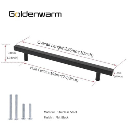 Goldenwarm 25 Pack Black Cabinet Handles 7-1/2"(192mm) Matte Black Cabinet Pulls T Bar Drawer Pulls for Kitchen Cupboard & Drawer Hardware - color: Black, size: 7-1/2 Inch Hole Center