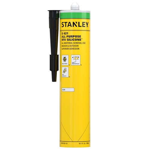 Stanley S421 All-Purpose RTV Silicone Sealant(1 x 10.1 fl.oz.) – 100% Waterproof Clear Caulk | Industrial-Grade Silicone for Kitchen, Bathroom, Shower, Window, Door, Indoor & Outdoor Use | 1 Pack - color: Clear, size: 1 Pack