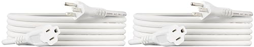 Amazon Basics Indoor Extension Cord, 3 Prong Outlet Extender Power Cord, 13 Amps, 125V, 10 Foot, White, 2-Pack - color: White, size: 10 Ft, style: 2-Pack