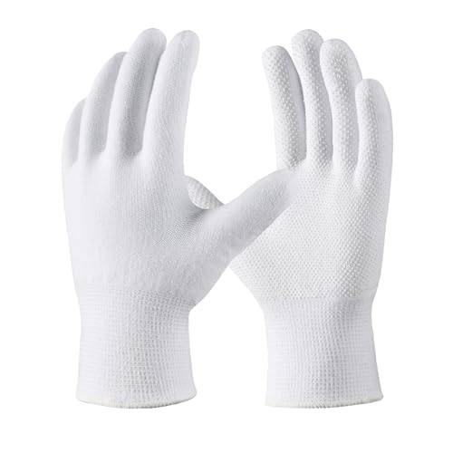 COOLJOB 12 Pairs Cotton Work Gloves with Non-Slip Grip Dots, Breathable Lightweight Gloves for Construction Gardening - color: White (Pack of 12), size: Medium