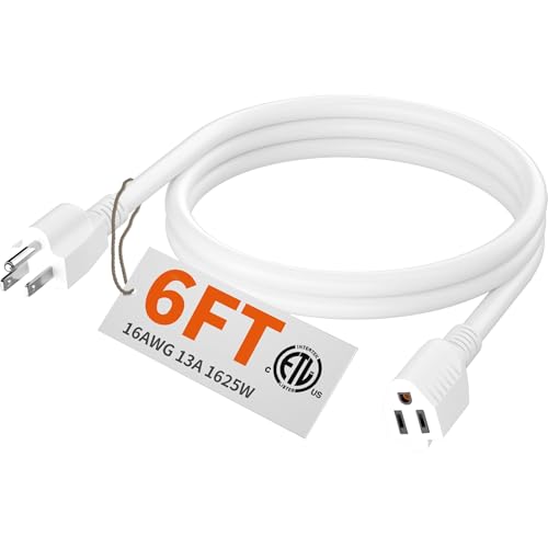 HUANCHAIN 6 FT 16 Gauge White Indoor Outdoor Extension Cord Waterproof, Flexible Cold Weather 3 Prong Electric Cord Outside, 13A 1625W 125V 16AWG SJTW, ETL Listed - color: White, size: 6 FT, style: 16/3 Extension Cord