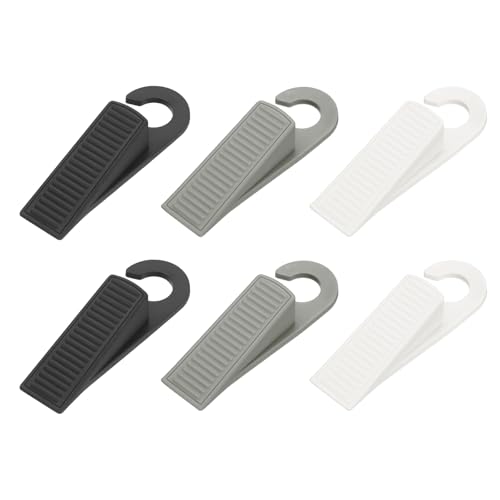 PATIKIL 6 Pcs Doorstops, Rubber Hook Door Stopper Rubber Wedge Door Protector for Bottom of Carpet Hardwood Concrete Tile All Flooring Surfaces, Black/White/Gray - color: Black/White/Gray
