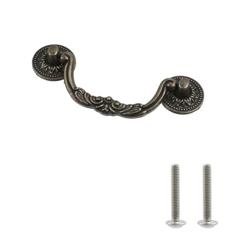 Geesatis 10 Pcs Cabinet Drawer Pull Handles Zinc Alloy Furniture Decorative Knobs Pull Handles, with Mounting Screws, Bronze Tone & Length 5 inch / 125 mm - style: L