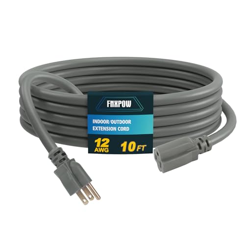 Indoor Outdoor Extension Cord, 12 Gauge 3 Prong Weatherproof Heavy Duty Gray Extension Cords, 12/3 SJTW 15A 10 FT Extension Cable for Garage, Garden and Home, UL Listed - color: Grey, size: 10ft