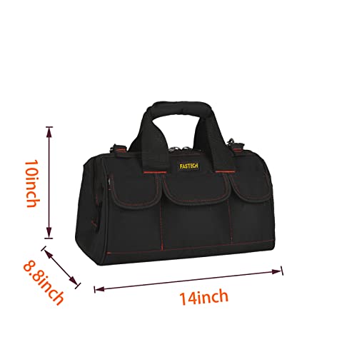FASTECH 14-inch Heavy Duty Toosl Bag With Wide Mouth for Tool Storage, Carrier and Organizer, Tool Tote Bag For Men, Wide Mouth Tool Bag With Inside Pockets (14 Inch) - size: 14in