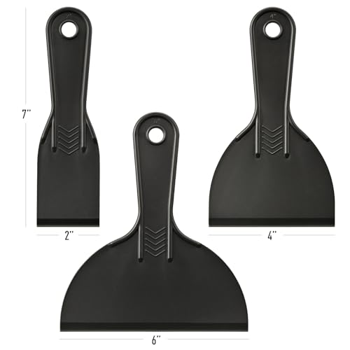 Plastic Putty Knife Set – 3 Pack 2" 4" 6" Flexible Scrapers – Spackle Knives & Paint Scraper Tools for Drywall Repair, Painting, Patching, Caulking, with 3 Pairs of Gloves