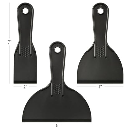 Plastic Putty Knife Set – 3 Pack 2" 4" 6" Flexible Scrapers – Spackle Knives & Paint Scraper Tools for Drywall Repair, Painting, Patching, Caulking, with 3 Pairs of Gloves