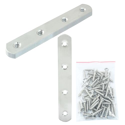 4 Pack 5 Inch Stainless Steel Flat Plate Straight Bracket Flat Metal Brace Bracket, 130mm Metal Brackets Mending Repair Plate Brace with Screws for Wood Straight Brace - size: 5"-130mm-Silver
