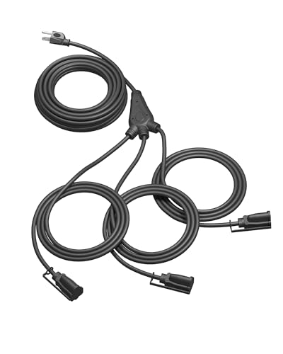 DEWENWILS Outdoor Extension Cord 1 to 3 Splitter, 3 Prong Outlets Plugs, Max 28ft End to End (40 FT Total),16/3C SJTW Weatherproof Wire for Outdoor String Lights, ETL - color: Black, size: 40FT(22+6*3), style: 1 to 3 Splitter