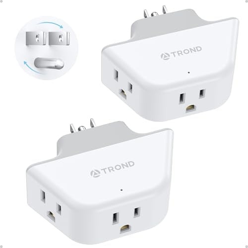 TROND 360 Rotating Plug Outlet Extender 2 Pack, 3 Way Angled Wall Outlet Adapter, Small Multiple Plug Splitter for Bathroom Kitchen Cruise Ship Travel Essentials, White - color: White, size: 3AC-3 Prong (Rotating Plug), 2 Pack