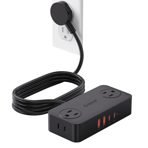 ORICO Power Strip with USB Port, 5Ft Extension Cord with Multiple Outlets for Desk, 8 in 1 Charging Station (AC*4, USB-C*2, USB-A*2) Desktop Accessories for Home, Office, Dorm, Room - CPR20 Black - color: Black