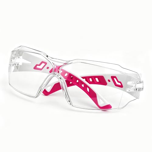 Safety Glasses Anti Fog UV400 Lightweight Rubber Temple Goggles,Eye Protection Glasses for Men & Women - color: Rose&red
