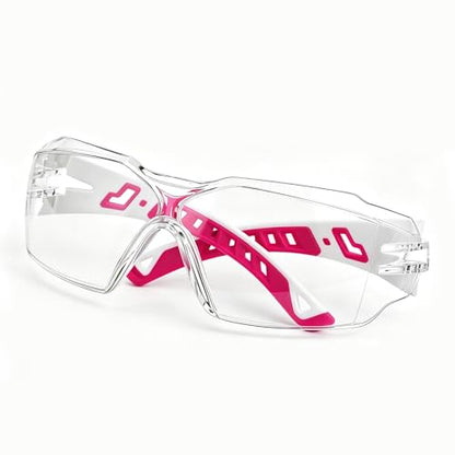Safety Glasses Anti Fog UV400 Lightweight Rubber Temple Goggles,Eye Protection Glasses for Men & Women - color: Rose&red