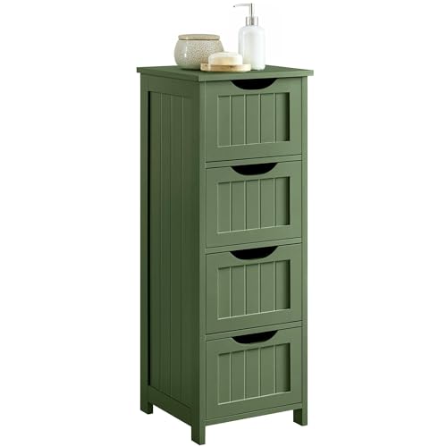 Yaheetech Bathroom Storage Cabinet, Narrow Side Storage Organizer with 4 Drawers, Slim Free-Standing Floor Cabinet for Bathroom/Hallway/Living Room, Green - color: Green