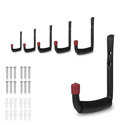 6 Pack Garage Hooks Heavy Duty with EVA Pads and Rubber End Caps, 4.64inch Steel Kayak Storage Hooks for Hanging Bikes, Ladders, Folding Chairs and Garden Tools - size: 4.64in