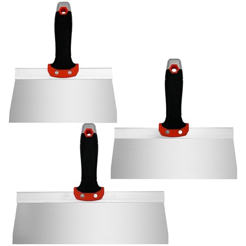 Drywall Knife 3pcs/Set, Stainless Steel Taping Knives Kit Includes 8'', 10'', 12'' Tools, Perfect for Drywall Joint Taping, Finishing & Patching - color: Black - E Set
