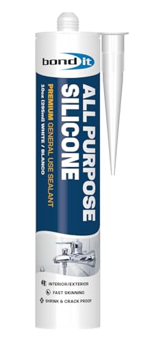 Bond It All Purpose Silicone, Premium General Use Acetoxy Sealant, Waterproof Flexible Silicone for Bathroom, Kitchen, Windows, Doors, Showers, Indoor, Outdoor Sealing, 10 oz, White - color: White