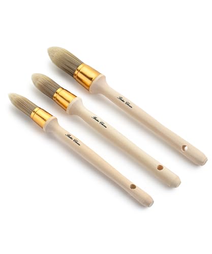 Bates- Trim Brush Set, 0.6”, 0.75” & 1”, Wooden Handle, Round Paint Brush - color: Wooden Handle