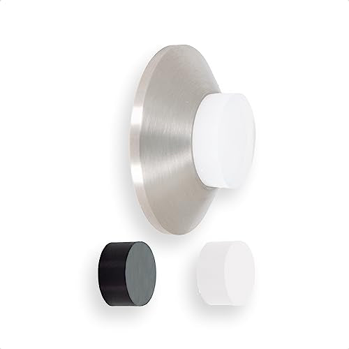 EVI Herrajes | Doorstop for Wall Mounting | 1.77x0.66in | Stainless Steel | Black and White Rubber Included | Adhesive Installation or with Screw - color: Matte Stainless Steel, size: 1,77x0,66"