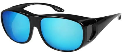 Fit Over Wrap Sunglasses Polarized Lens Wear Over Eyeglasses 100% UV Protection for Men and Women - color: 1 Pack: Black Frame and Blue Mirror Lens