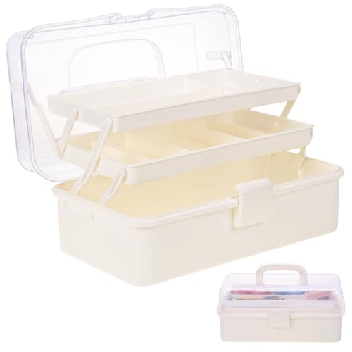 Plastic Tool Box with Handle 3-Layer Craft Organizers Tackle Box Multipurpose Portable Folding Toolbox for Sewing Supplies, Medicine, Art Supplies, Nails and Hair Accessories White 12.5inch - color: White