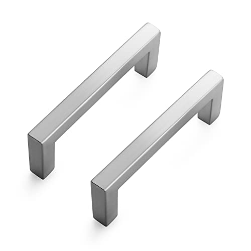 Ravinte 10 Pack Solid 3 Inch Center to Center Slim Square Bar Drawer Handles - Cabinet Hardware Brushed Nickel Pulls for Kitchen and Drawers - size: 3" Hole Center