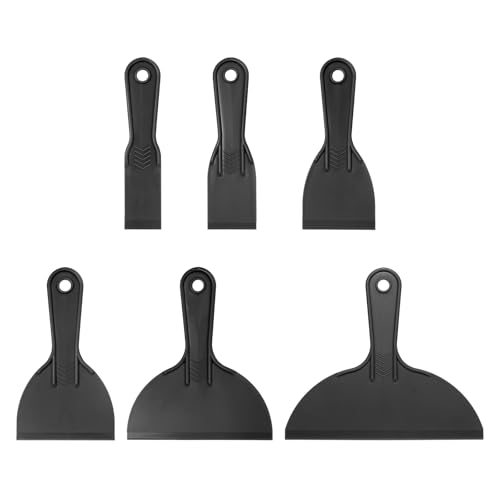HARFINGTON 6pcs Putty Scraper Set Plastic Flexible Putty Knives Disposable Paint Spreader Cleaner Tool for Spackling, Patching Painting Repairing, Black - color: Black