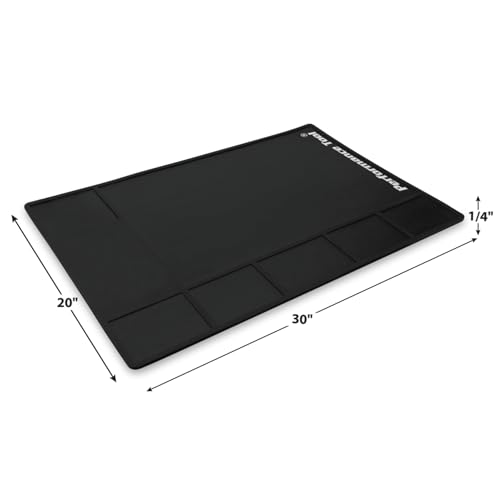 Performance Tool W88960 Heavy Duty 1/4-in Thick Rubber Work Mat: 30x20-in Size, Made of 100% Recycled Rubber, Parts Organizer, Extra Thick for Work Surface Protection in The Home or Garage, Black