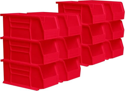 Akro-Mils 30230 AkroBins Plastic Storage Bins, Space-Saving Stackable Bins for Garage, Pantry, Craft Organization, 11" x 5" x 5", Red, 12-Pack - color: Red