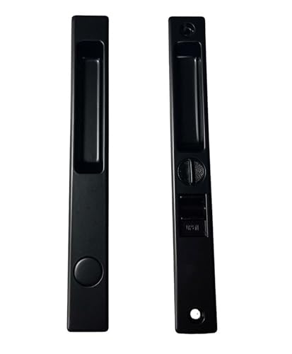 Sliding Glass Patio Door Lock Handle Set, Non-Keyed, Flush Mount, with Nite Lock,C Cam, and Keeper, White, 6-9/16" Screw Hole | Sliding Door Handle Replacement Hardware Repairs (DL-504) (Black) - color: Black