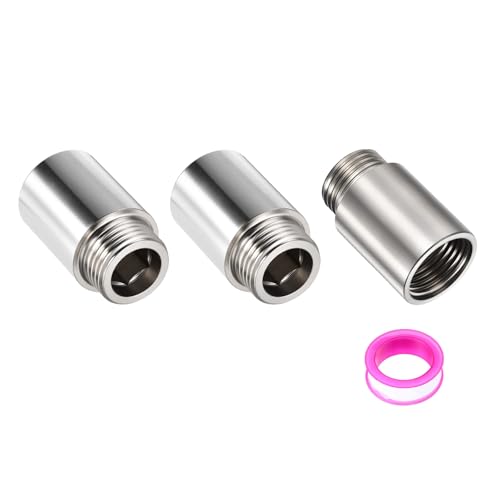 Shower Head Extension Arm, 304 Stainless Steel G1/2 Male to Female Thread 35mm/1.38" Length Extender Pipe Fitting Nipple for Showers, Faucets, and Plumbing with PTFE Thread Seal Tape 3 Pack - size: 35mm/1.38"