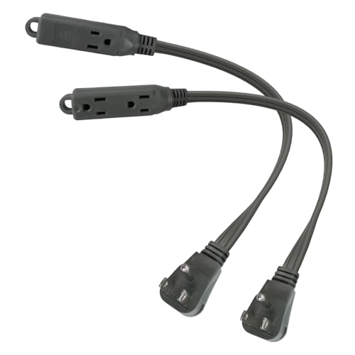 EP 1 Ft 3 Outlet Extension Cord with Flat Plug, 3 Prong Grounded, 16/3 SPT-3 Power Cable for Indoor Use, Grey, 2 Pack - color: Grey, size: 1 Ft