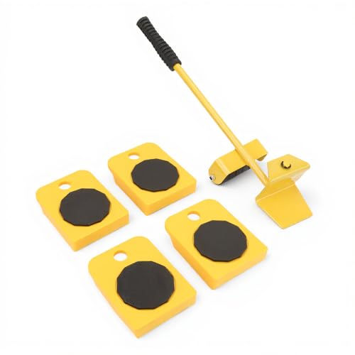 KUIDAMOS Furniture Mover Set, 150KG Capacity Transport Moving Plate, Smooth Scroll Wheel, Rectangular, Yellow, Plastic