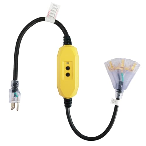 EP 3 Ft Lighted GFCI Extension Cord with 3 Electrical Power Outlets - 12/3 SJTW Heavy Duty Black Pigtail Extension Cable with 3 Prong Grounded Plug for Safety, UL Listed - color: Black, size: 3ft