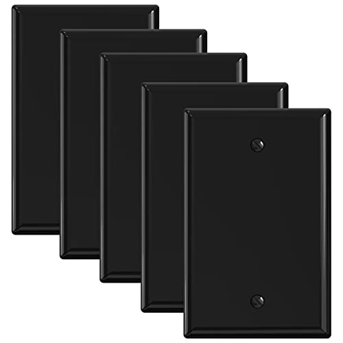 ELEGRP 1-Gang Blank Device Wall Plates, Mid-Size 4.88" H x 3.13" L Unbreakable Thermoplastic Blank Faceplate Cover for Unused Outlets/Switches, UL Listed (5 Pack, Glossy Black) - color: Black, size: 5 Pack