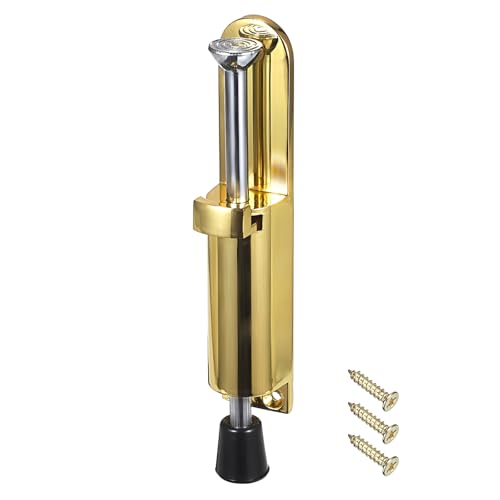 Sumnacon Kickdown Door Stop - Stainless Steel Easy Step Door Stopper, Spring Loaded Telescopic Step On/Off Door Stopper Rubber, Adjustable Heavy Duty Door Locks Holder Stop/Release by Foot, Gold - color: Gold