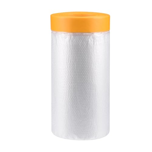 uxcell Pre-Taped Masking Film, 43.3 in x 65 Ft, Plastic Drop Cloth with Medium-Tack Painters Tape for Painting Protection - size: 43.3 in x 65 Ft