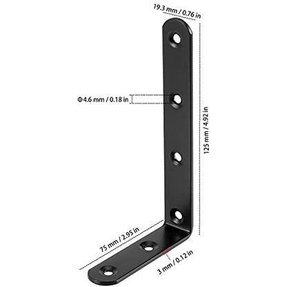 Black L Bracket, ZEONHAK, 30 Pack 5 x 3 Inch Heavy Duty Corner Brace Bracket, Shelf Bracket for Wood Chair Bookshelf Cabinets Furniture, with Screws
