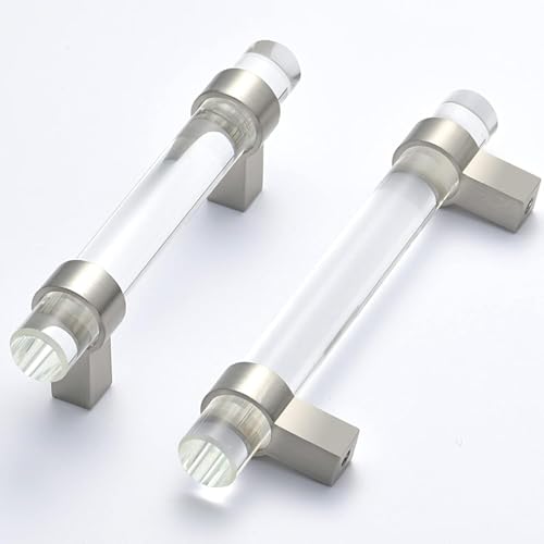 5 Pack Cabinet Handles, Crystal Drawer Pulls 3-3/4 inch Hole Center, Kitchen Cabinet Pulls Glass Dresser Pulls, Brushed Nickel - color: Brushed Nickel, size: Hole Center : 3-3/4 Inch (96mm), style: 5 Pack