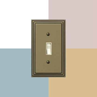 Amerelle Steps Double Toggle/Single Duplex Cast Metal Wallplate in Rustic Brass - color: Rustic Brass, size: 2 Toggle / 1 Duplex