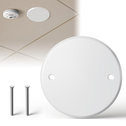 Ceiling Cover Plate,5 Inch Round Electrical Box Plate for 4 Inch Electric Box,Metal Round Wall Plate Cover for Smoke Detector,Hole Spacing 3.5 Inch - 1 Pcs(White) - color: White - 1 Pcs