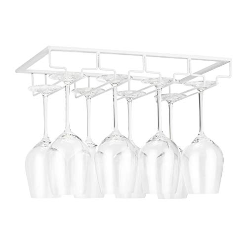 FOMANSH Wine Glass Rack Under Cabinet - Stemware Holder Metal Wine Glass Organizer Glasses Storage Hanger for Bar Kitchen Brown 4 Rows White - color: White, size: 4 Rows 1 Pack